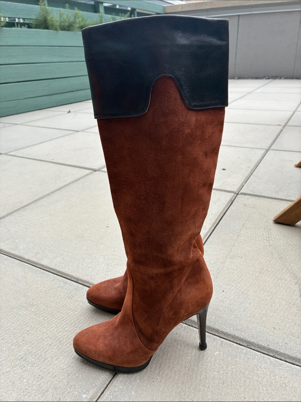 y2k suede knee stiletto boot with leather cuff